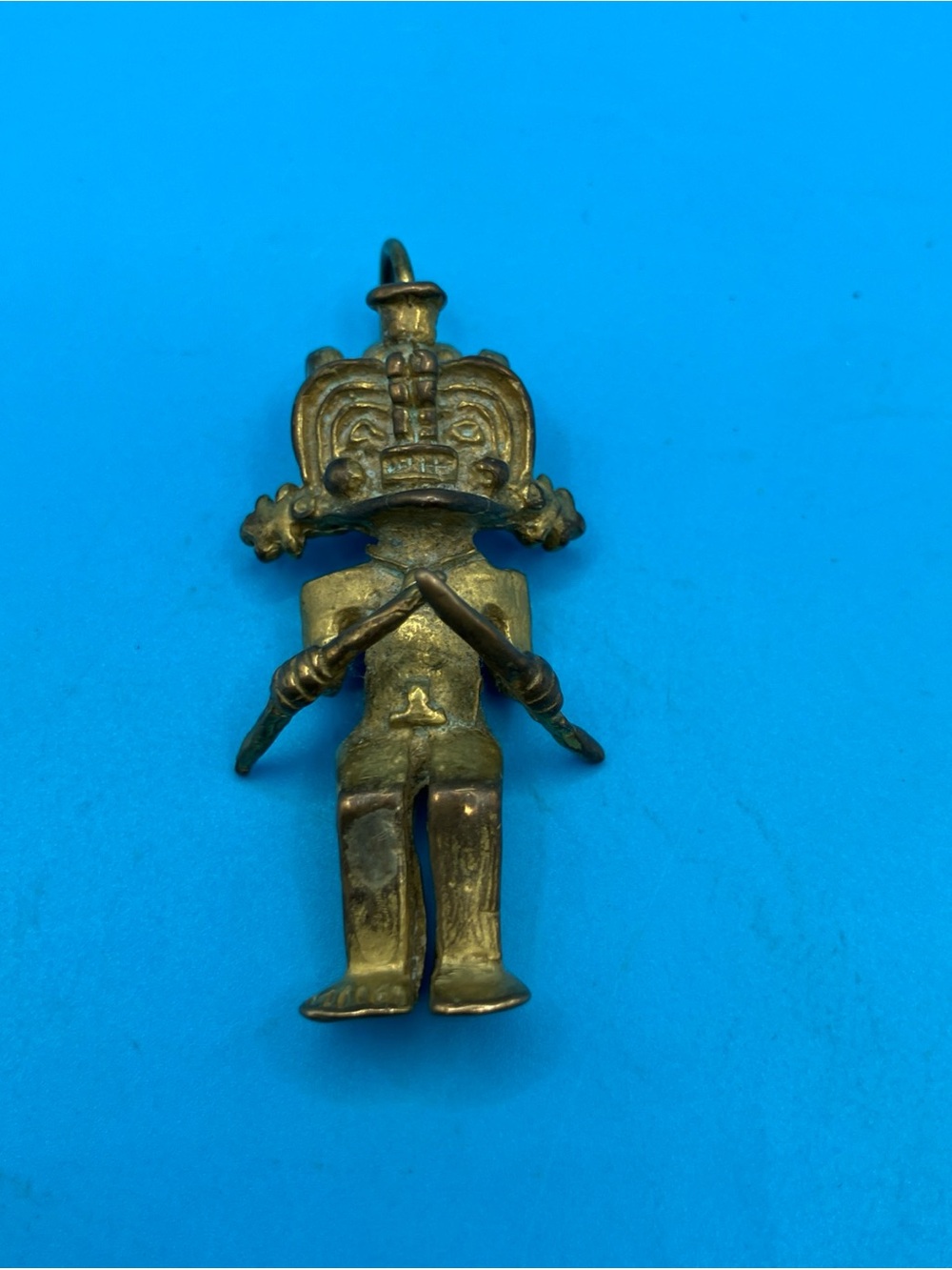 Aztec Maya Inca God Pendant, brass tribal jewelry